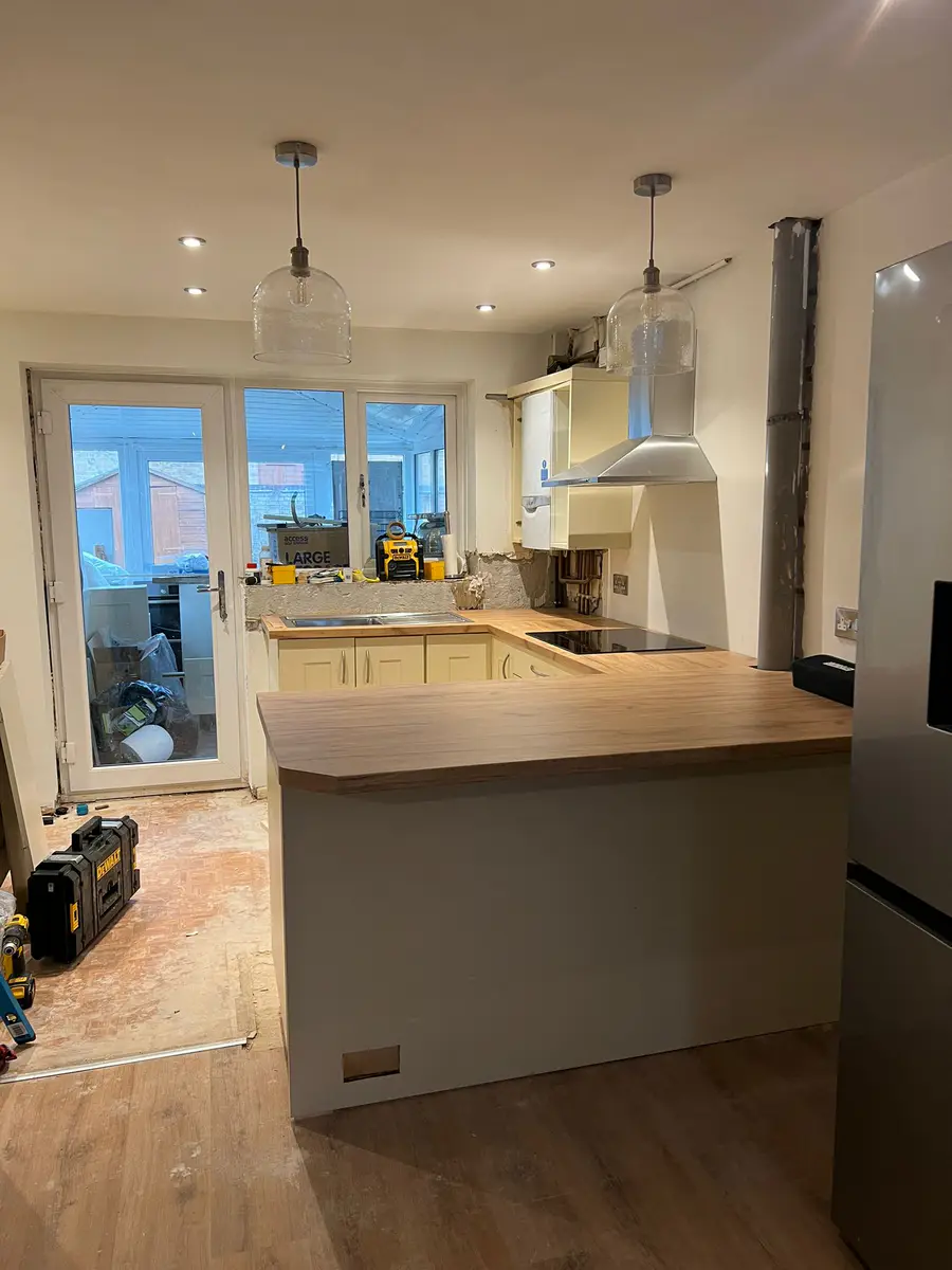 Kitchen Extension Rewire with Glass Pendants and Downlights